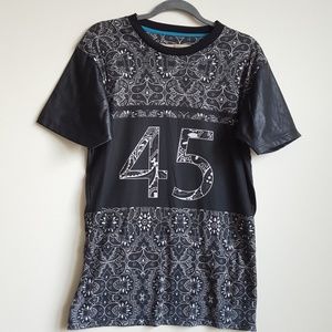 Entree LS Crew Neck Faux Leather Short Sleeve Top